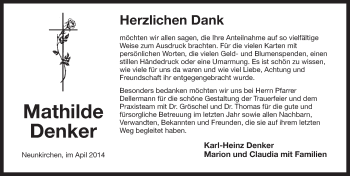 Traueranzeige von Mathilde Denker von Pegnitz-Zeitung